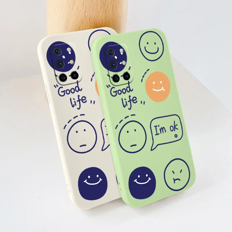 

Orange Smiley Square Camera Lens Protection Soft Case For Oneplus 8t 9 9pro 9r pro Ultra Thin Liquid Silicone Phone Cover Coque
