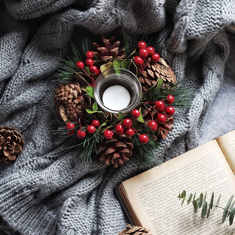 Рождество Pinecone сосновые иглы подсвечник американский кантри Сад домашний декор