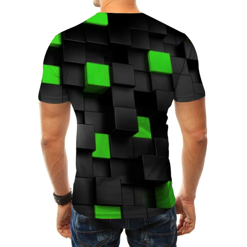 

Men Summer T-shirt Geometric 3D three-dimensional pattern digital Print Short-sleeve slim round neck Top t-shirt