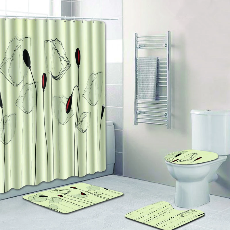 

Zeegle Shower Curtain with Bath Mat Set Toilet U Type Mat Microfiber Soft Floor Rug Toilet Foot Rug Anti Slip Bathroom Doormat