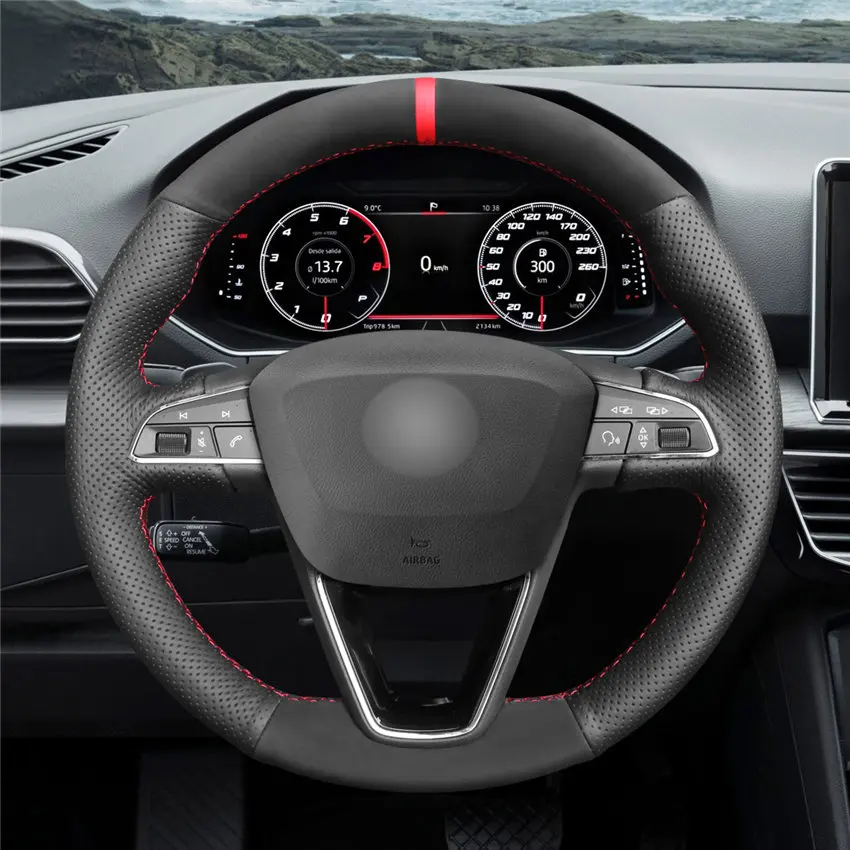 Style-01 MEWANT черный чехол на руль из натуральной кожи и замши для Seat Leon 5F Mk3 2013- Ibiza 6J Tarraco Arona Ateca Alhambra - Название цвета: Style-01