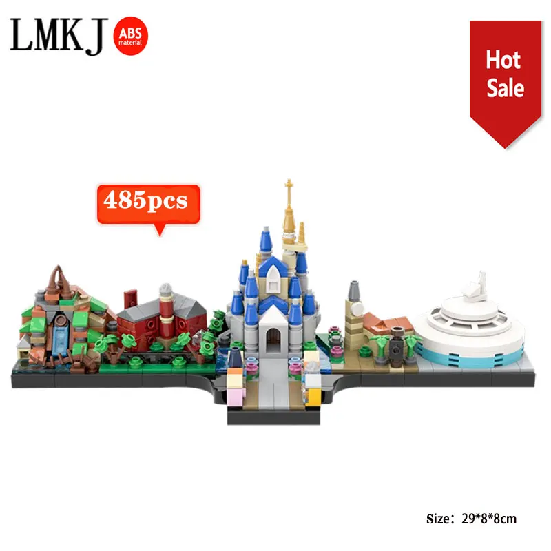 485pcs MOC Magic Kingdom Skyline City Street View Model Building Blocks Diy Toys Bricks Educational Christmas Gift for Children hello kitty mini block amusement park brick building blocks toys kid assembly diy children street city view educational 3d model