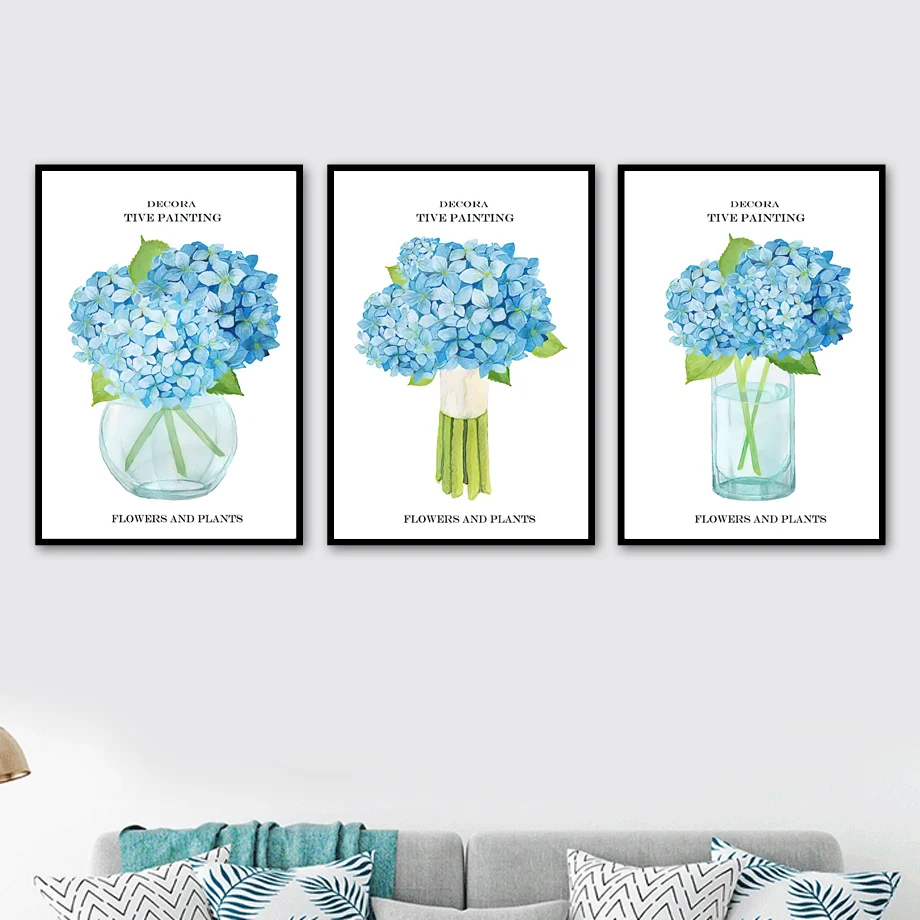 

Modern Minimalist Blue Fresh Hydrangea Wall Art Canvas Painting Nordic Posters And Prints Wall Pictures For Kitchen Room Decor