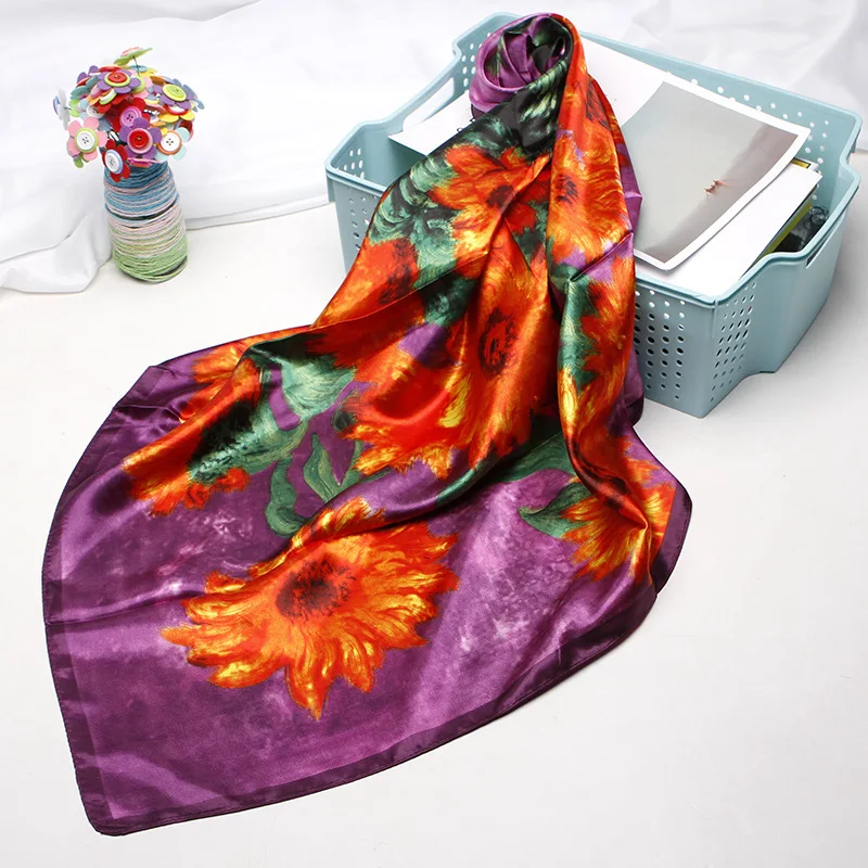 

2020 Silk Scarf Fashion Foulard Satin Shawl Scarfs Big Size 90*90cm Square silk Hair Head Scarves Women bandana