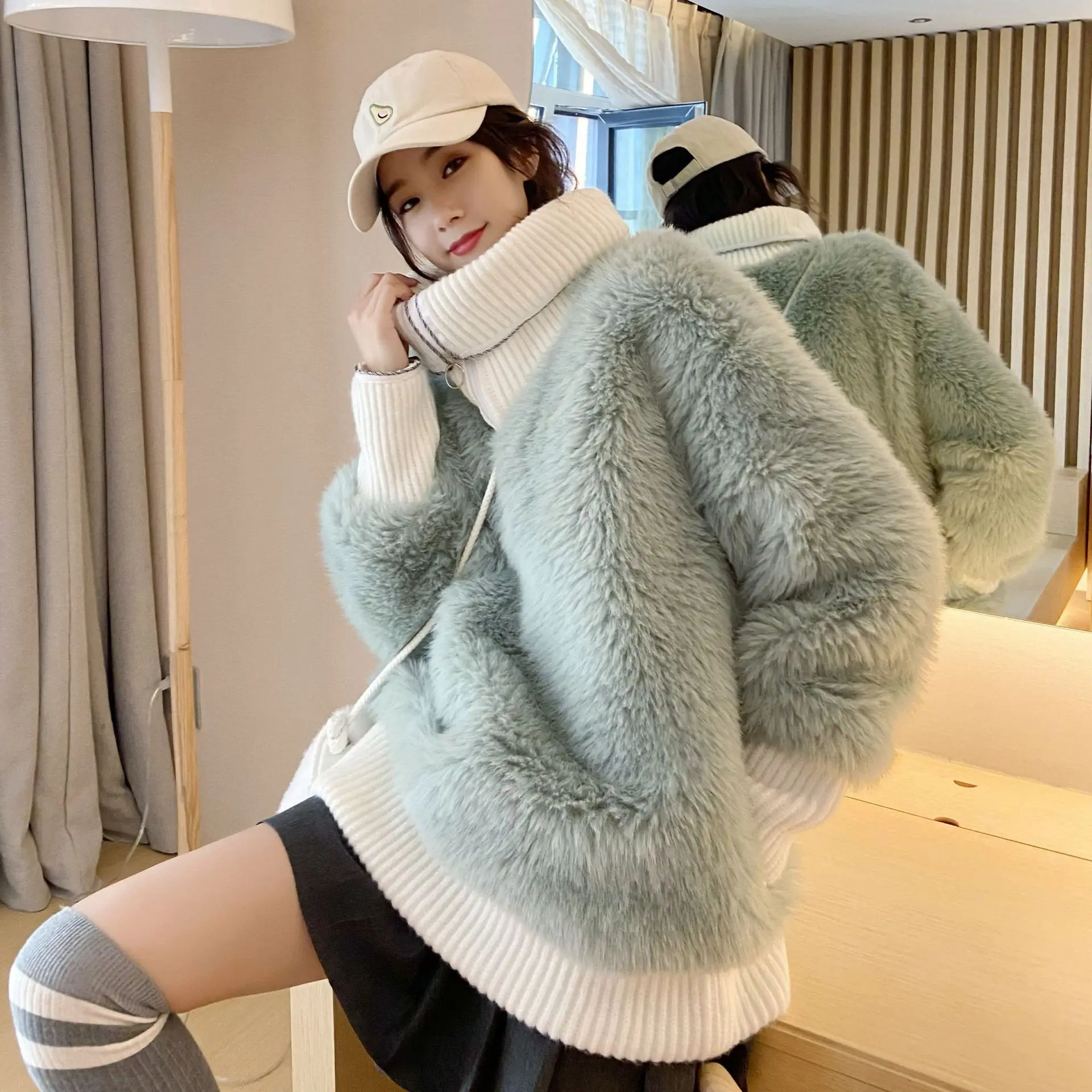 

2020 High Quality Solid Furry Cropped Faux Fur Pullover and Jackets Women Fluffy Top Coat Winter Fur Jacket Manteau Femme