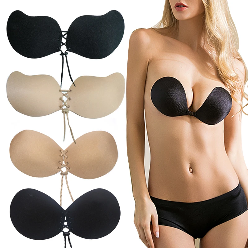 Сексуальный бюстгальтер с пуш-ап без бретелек и спинки бесшовные клей невидимых