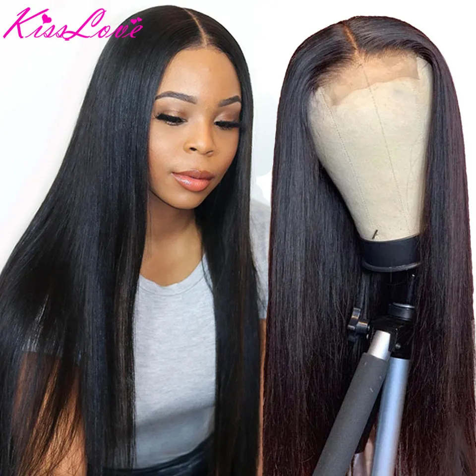

Kiss Love Brazilian Straight Lace Closure Wig 180% Density Pre Plucked with Baby Hair 4x4 Closure Wig Remy 100% Human Hair Wigs