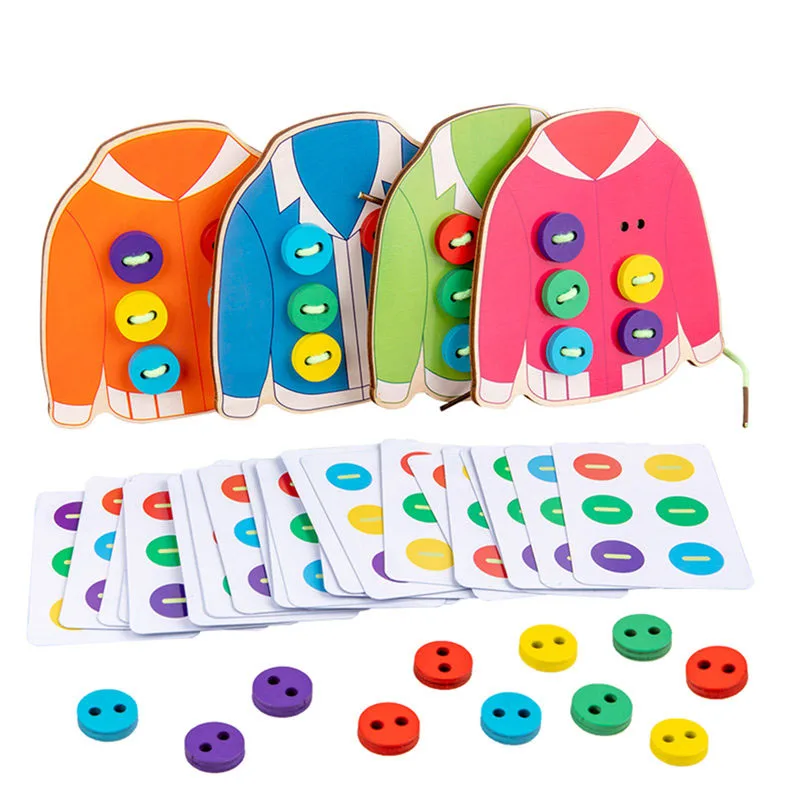 

NEW Simulation Clothes Button Thread Toys Dress Wear Wooden Toys for Kids Educational Knit Teaching Aids Gift for Children