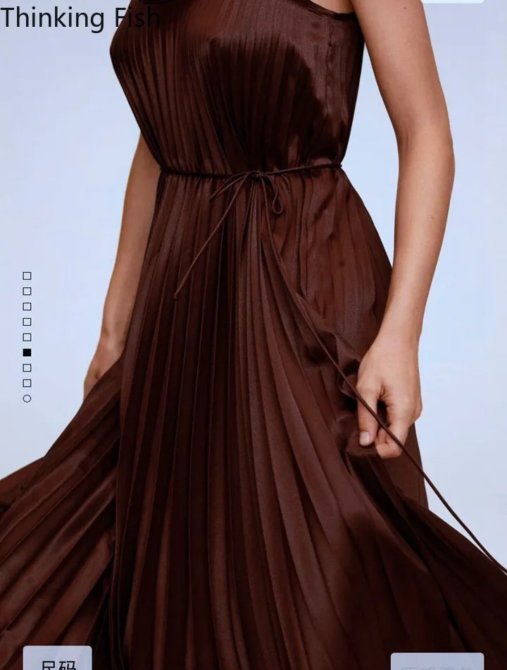 

New Summer Dress Women England Office Lady Pleated Spaghetti Straples Vestidos De Fiesta De Noche Vestido Pleated Dress