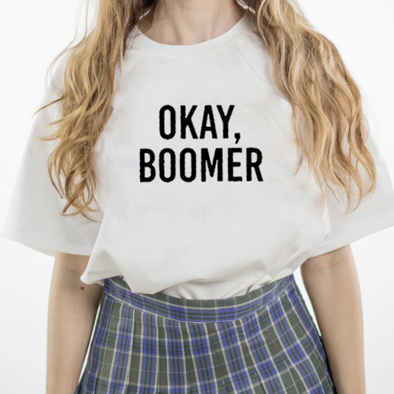 Женская хлопковая Футболка с круглым вырезом Ok Boomer белая свободная
