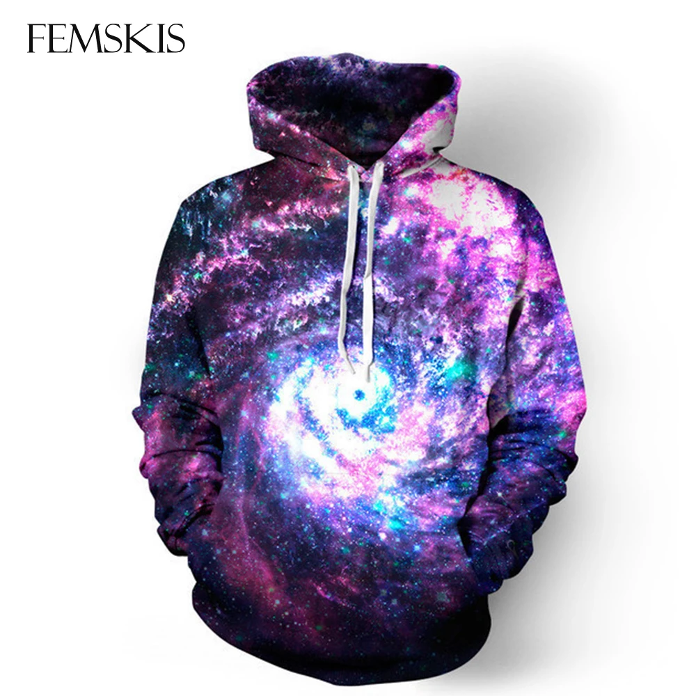 

FEMSKIS New Men Women Space Swirl 3D Printed Hoodys Casual Hoodies Outerwear Harajuku Galaxy Hooded Sweatshirt Purple Moletom