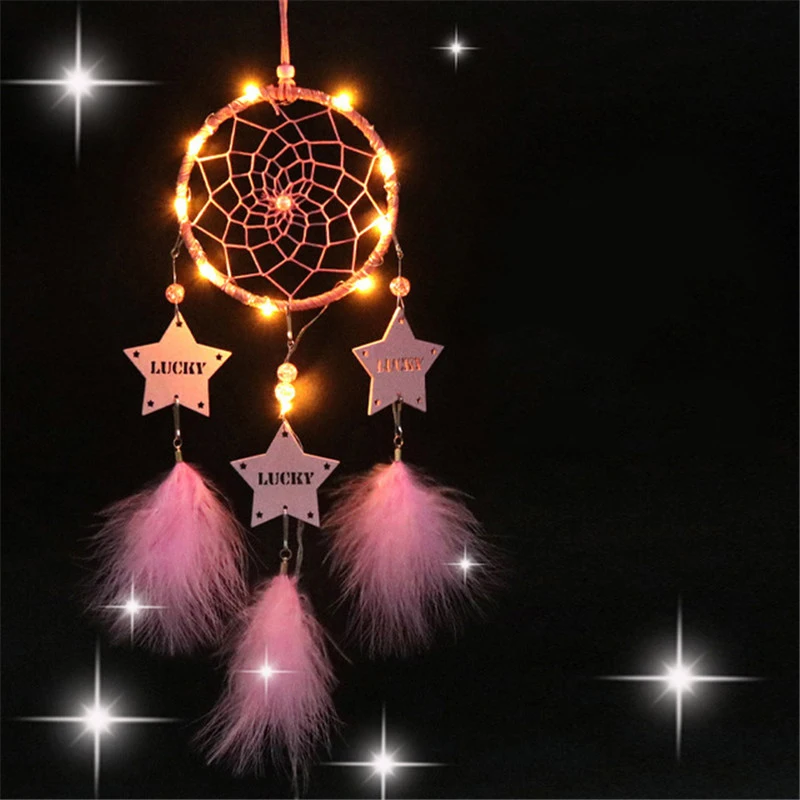 Ловцы снов с перьями загораются креативная Счастливая звезда Ловца для девочек