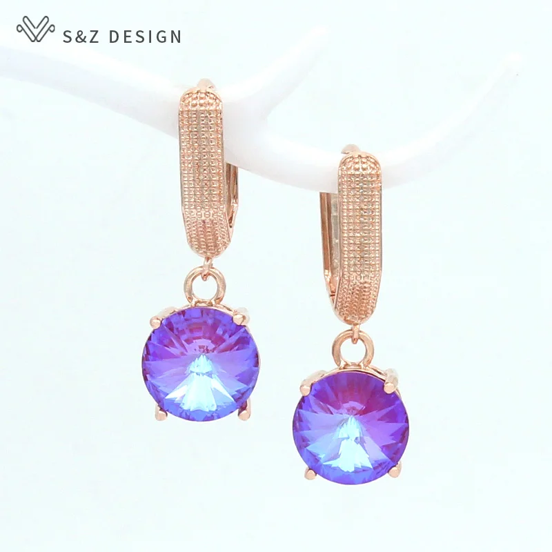 

S&Z DESIGN Luxury Colorful Round Crystal Dangle Earrings New Fashion Drop Earrings For Women Elegant Party Wedding Jewelry Gift
