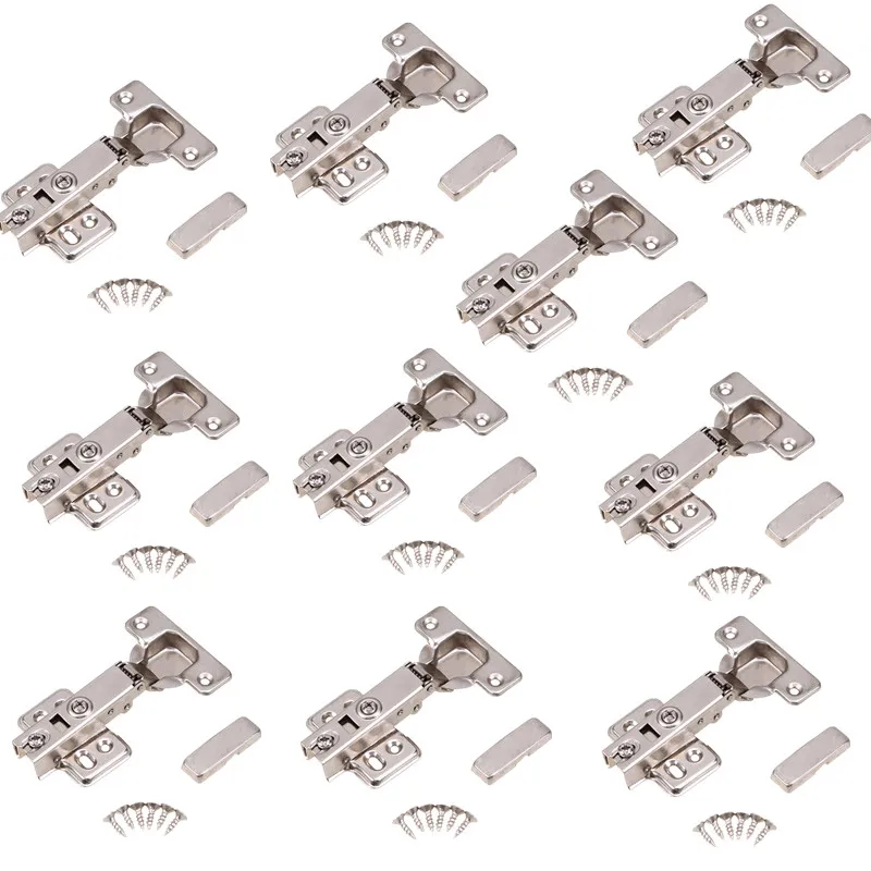 

10pcs Stainless Steel Door Hydraulic Hinge Damper Buffer Soft Opening Face Frame Mounting Concealed Hinges for Kitchen Cabinet