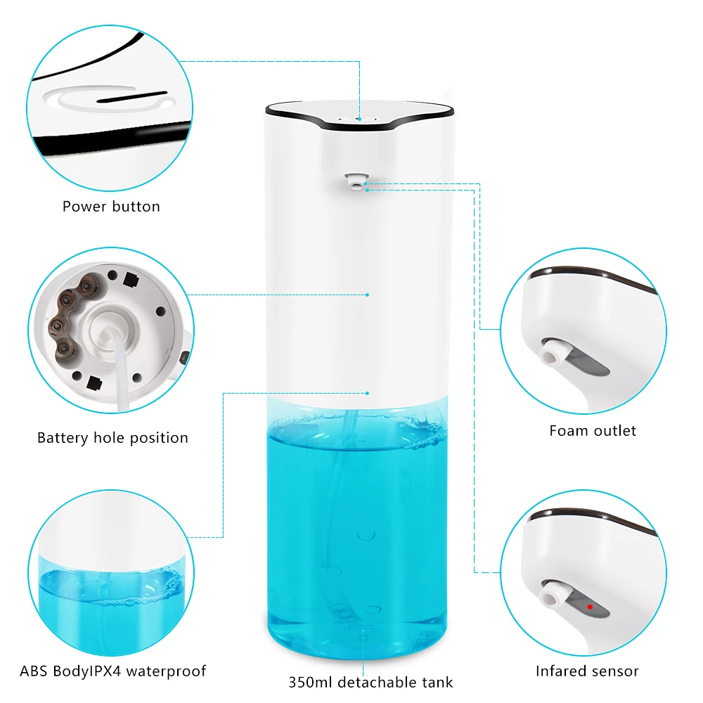 

350ml/12oz Automatic Soap Dispenser, Disposable Foam Soap Dispenser Hands-free Automatic Foam Soap Dispenser to Kitchen Bathroom