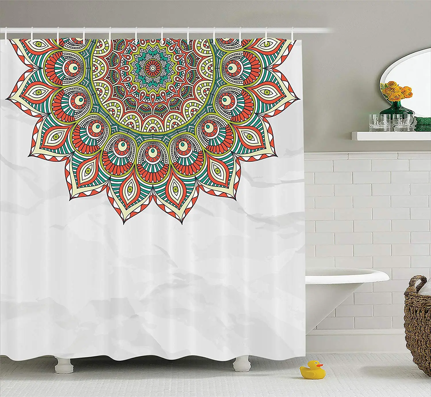 Занавеска для душа с рисунком мандалы в стиле арабиески цветочным мистическим