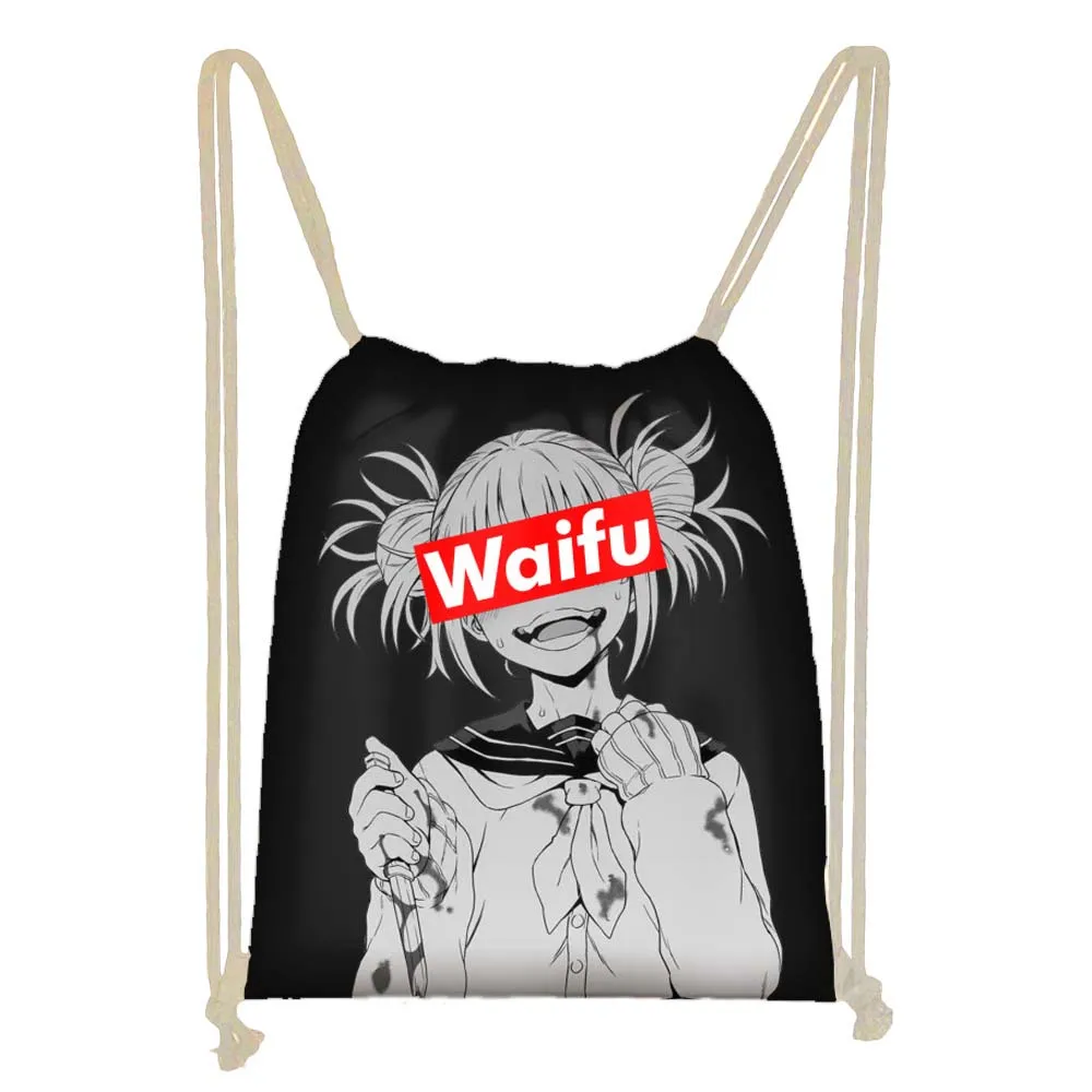 Черная мультяшная сумка на шнурке Sugoi Senpai Anime Waifu женские дорожные сумки для