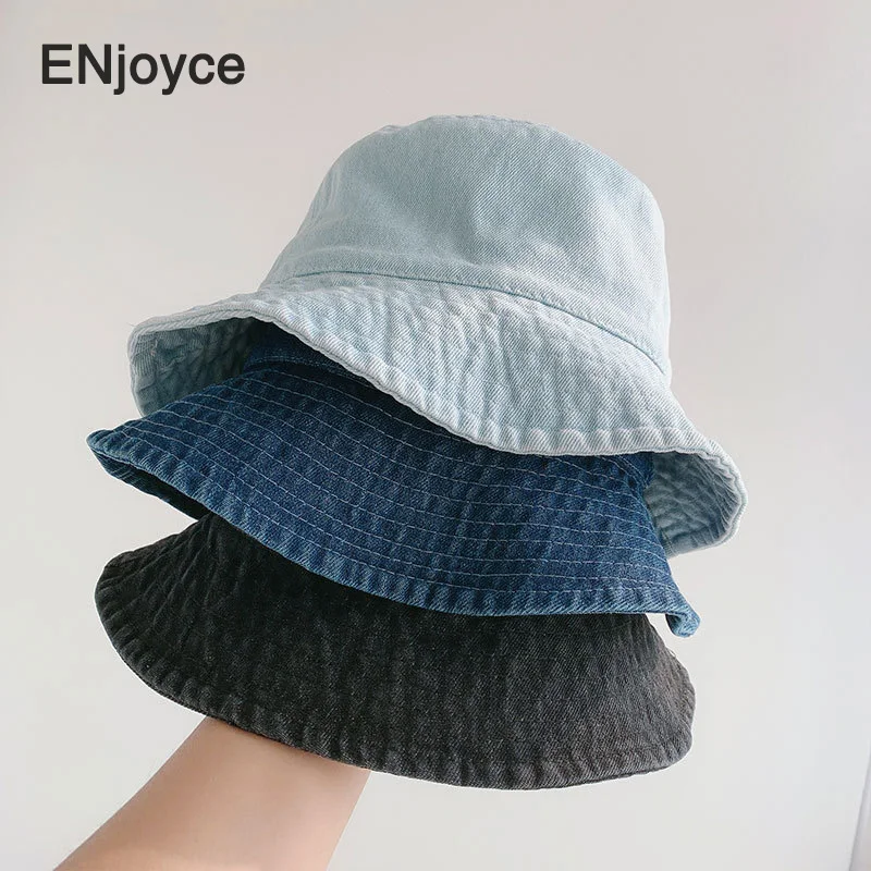 

ENjoyce Summer Light Blue Fisherman Hats for Women Men Bucket Jeans Fisher Cap Female Korean Black Outdoor Sunshade Fishing Hat