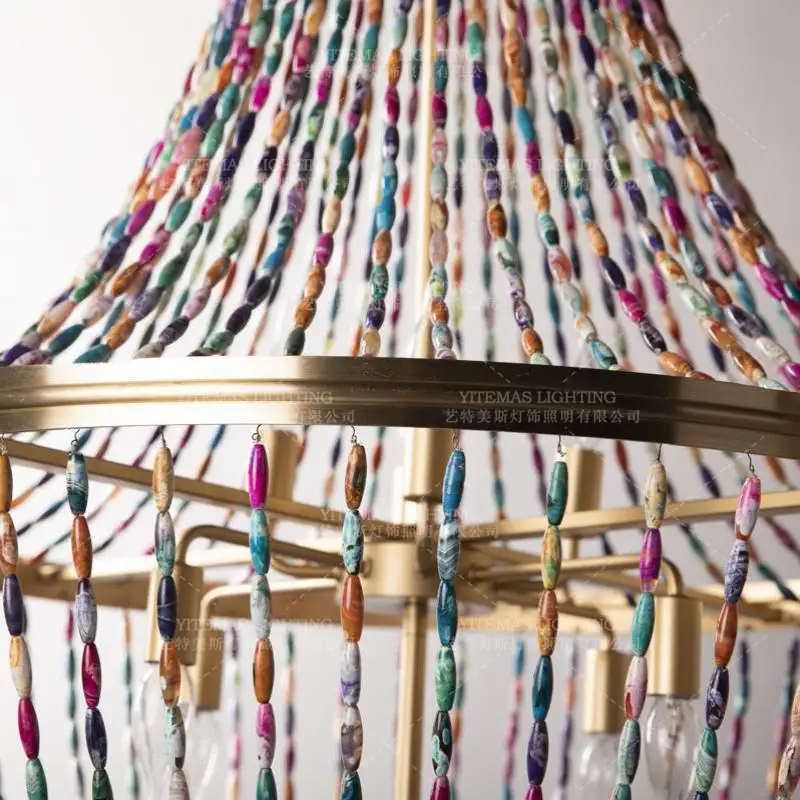 Винтажный подвесной светильник из натурального агата с цветными бусинами