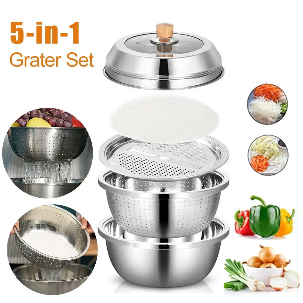Многофункциональная кухонная терка из нержавеющей стали с крышкой 5 шт.|Наборы