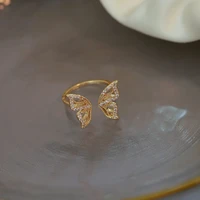 fashion simple zircon butterfly ring gold plated womens opening ring charm girl party jewelry adjustable ring birthday gift