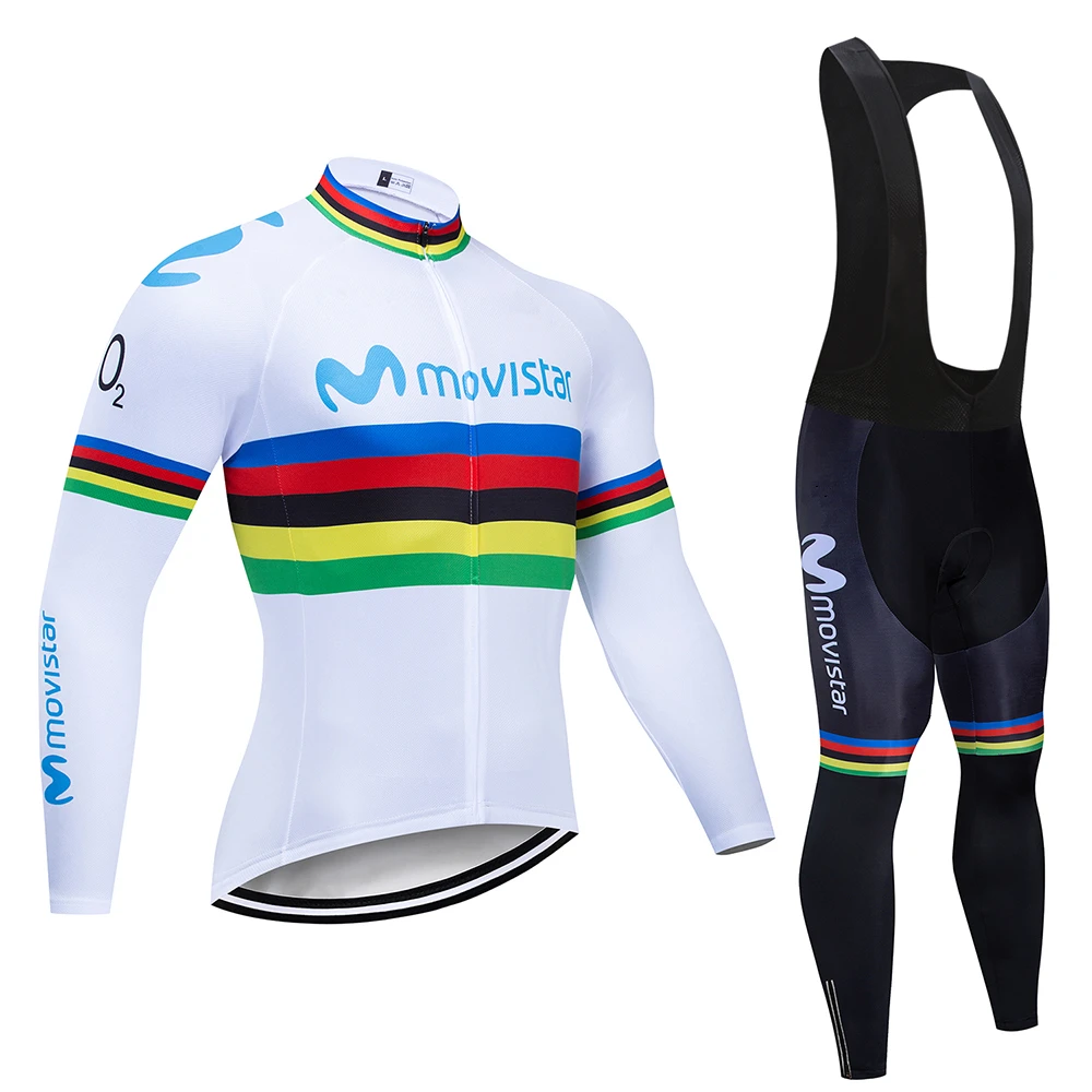 Long sleeve suit Movistar длинный рукав Велоспорт Джерси Набор летний дышащий детский нагрудник брюки ropa ciclismo велоодежда MTB велосипед мужская одежда - Цвет: Long sleeve suit