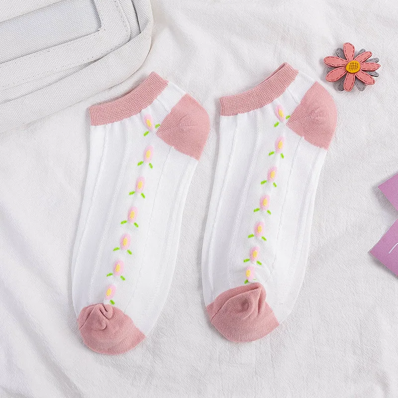 

6pairs Women Socks Kawaii Fruits Strawberry Cherry Flower Cotton Boat Socks Pinks Sweet And Lovely Girls Breathable Socks
