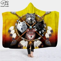 wolf 3d printed hooded blanket adult colorful child sherpa fleece wearable blanket microfiber bedding style 4