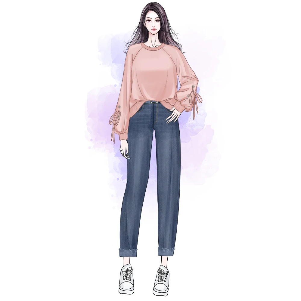 

2019 New Winter Korea Fashion High Thickening Fleece Hoodies Sweatshirt Belt Waist Straight Joker Torre Haroun Pants Jeans Set