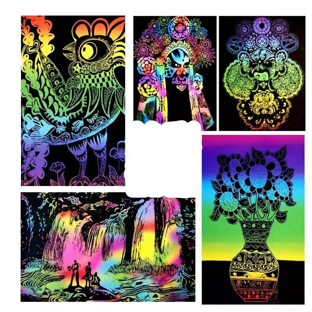 

Новинка 10 листов 16K красочные царапины искусство волшебные игрушки для рисования картина бумага детская игрушка подарок высокое качество