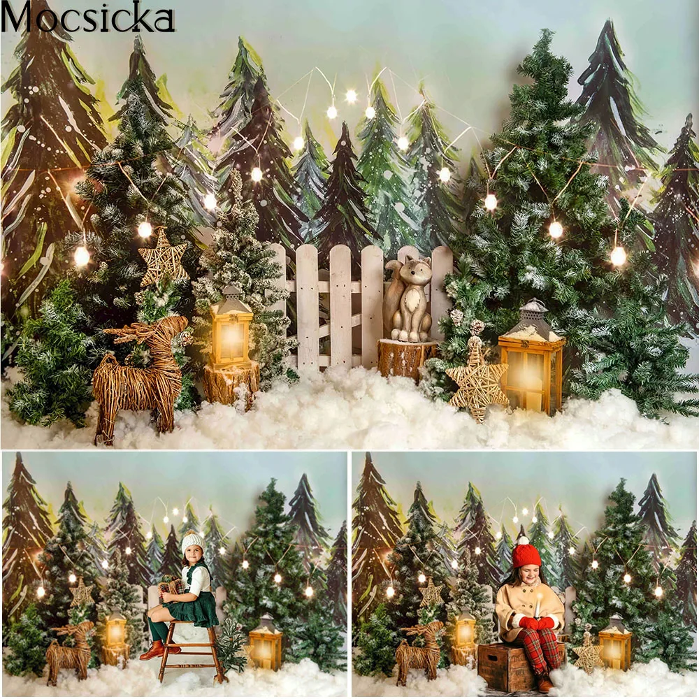Mocsicka Зимний Рождественский фон для фотосъемки Зеленая сосна Декор Детский день