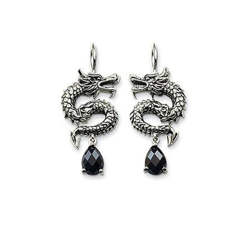 Женские и мужские сережки-капельки с китайским драконом из стерлингового