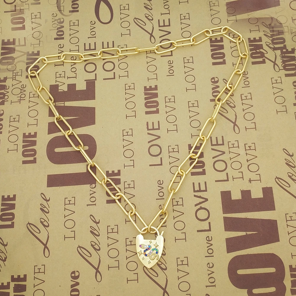 

New Design Snake Padlock Pendant Necklace for Woman Vintage Lock Chain Necklace Gold Jewelry Gift Zircon collier serpent femme