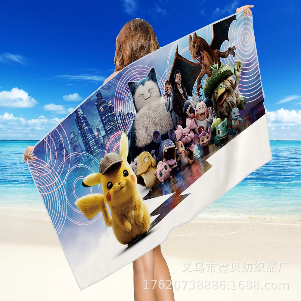 Toalla de ba&ntilde;o de Pikachu TOMY, toalla cuadrada de playa Reversible de terciopelo de secado r&aacute;pido, toalla de felpa port&aacute;til, toalla multifuncional-2