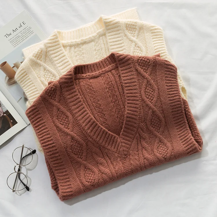 

Wool Vest Waistcoat Was Thin College Style V-neck Loose Outer Wear Wild Waistcoat New Spring and Autumn Sleeveless Sweater