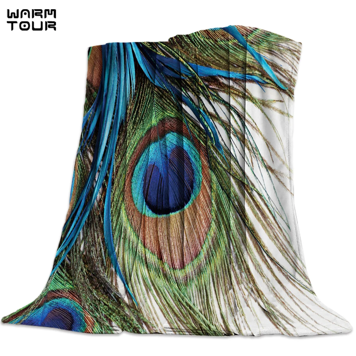 Одеяло с павлиньими перьями и художественным принтом мягкое удобное бархатное