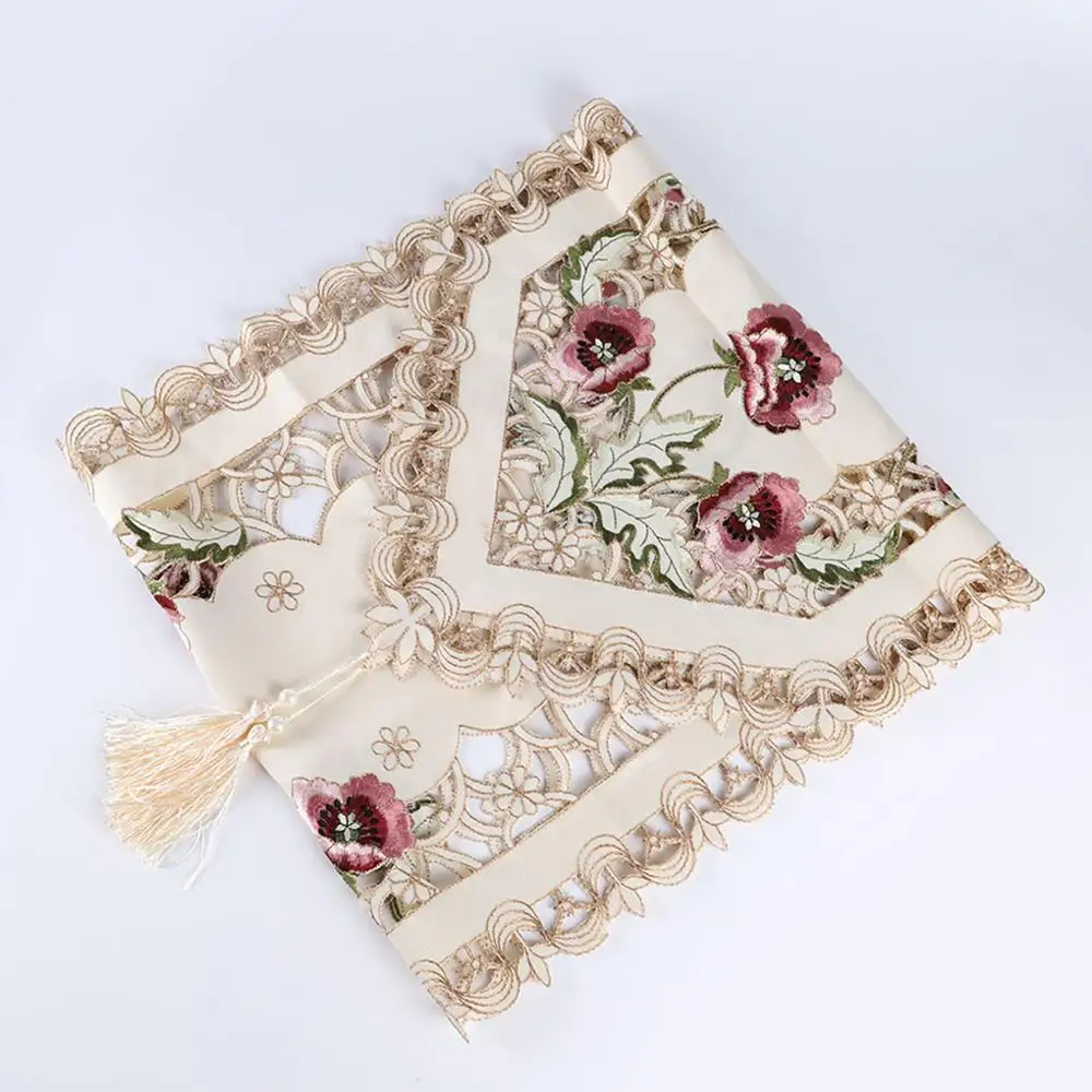 

Simple Design Table Runner Flag Shaped Embroidered Polyester Coffee Tea Desk Tablecloth Placemat Decor