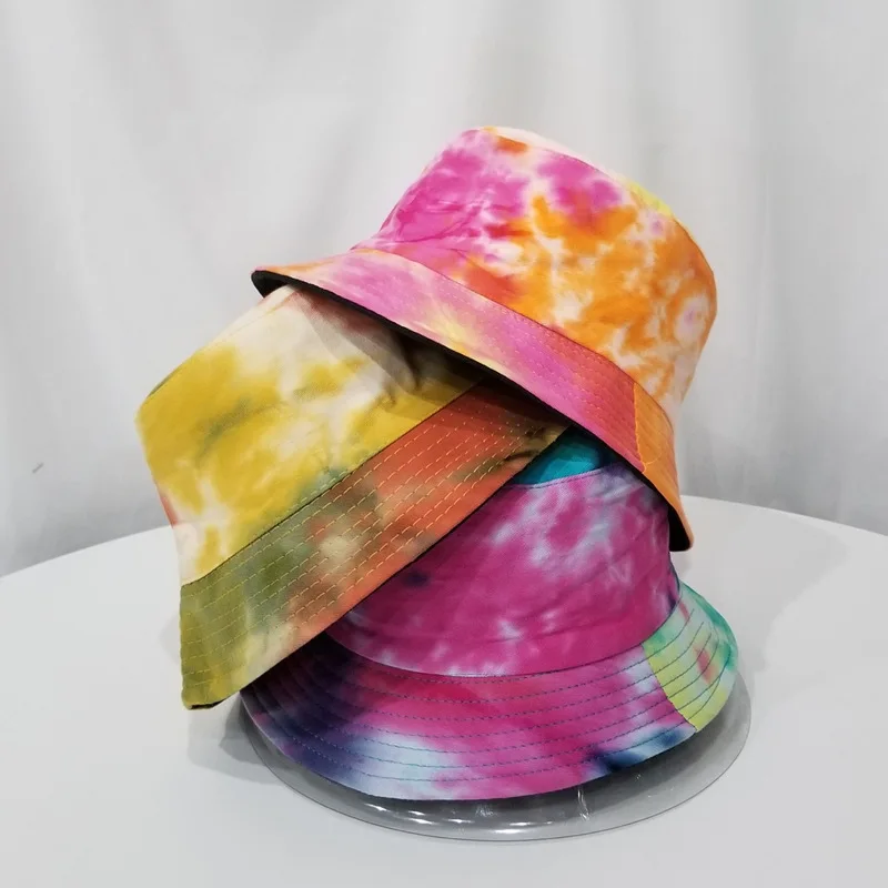 

2021 New Unisex Fashion Summer Reversible Black White Rainbow color Printed Fisherman Caps Bucket Hats Gorro Pescador Men Women