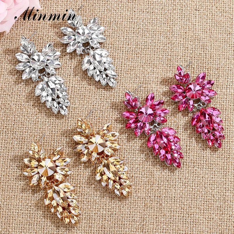 Minmin кластера серьги в форме хрустального листа Симпатичные с подвеской виде