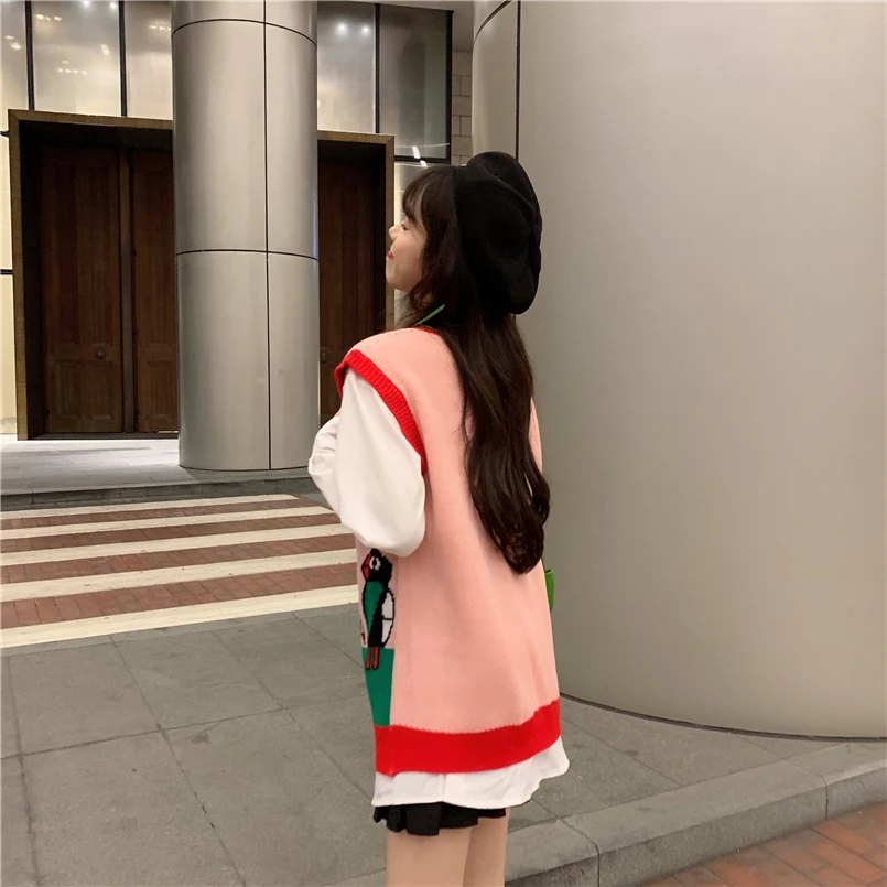 Women's Sweaters Japanese Cute Kawaii Ulzzang Sweet V-neck Sleeveless Sweater Female Korean Harajuku Vintage Clothing For Women | Женская