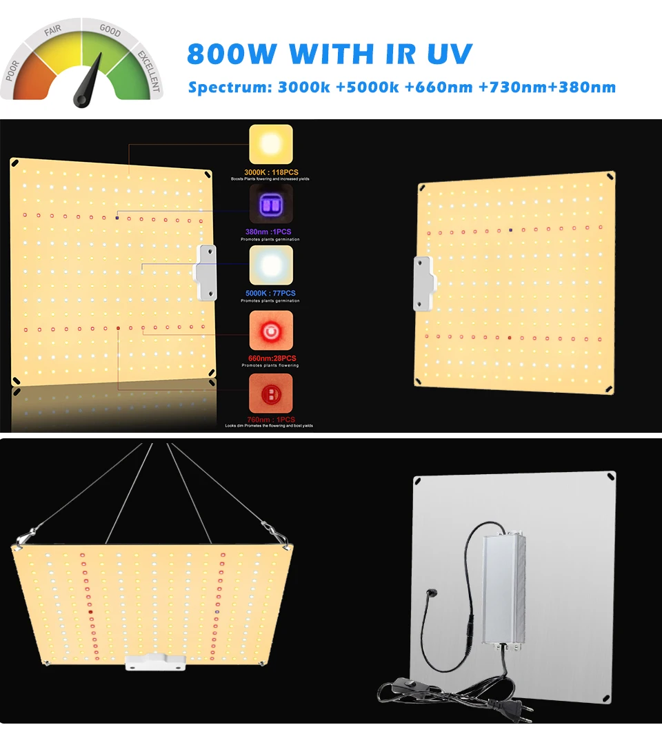 Полноспектровый светодиодный фитолампа Samsung LM281B 600W 800W 1000W для растений, цветов и семян в гидропонике.