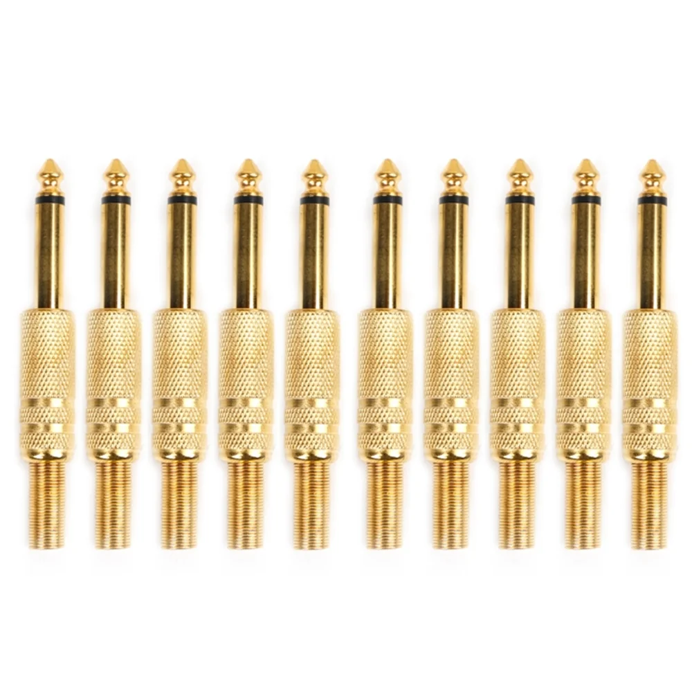

10 Pcs Gold Plated 6.35mm Male Speaker 1/4 Mono Jack Plug Audio Connector Soldering