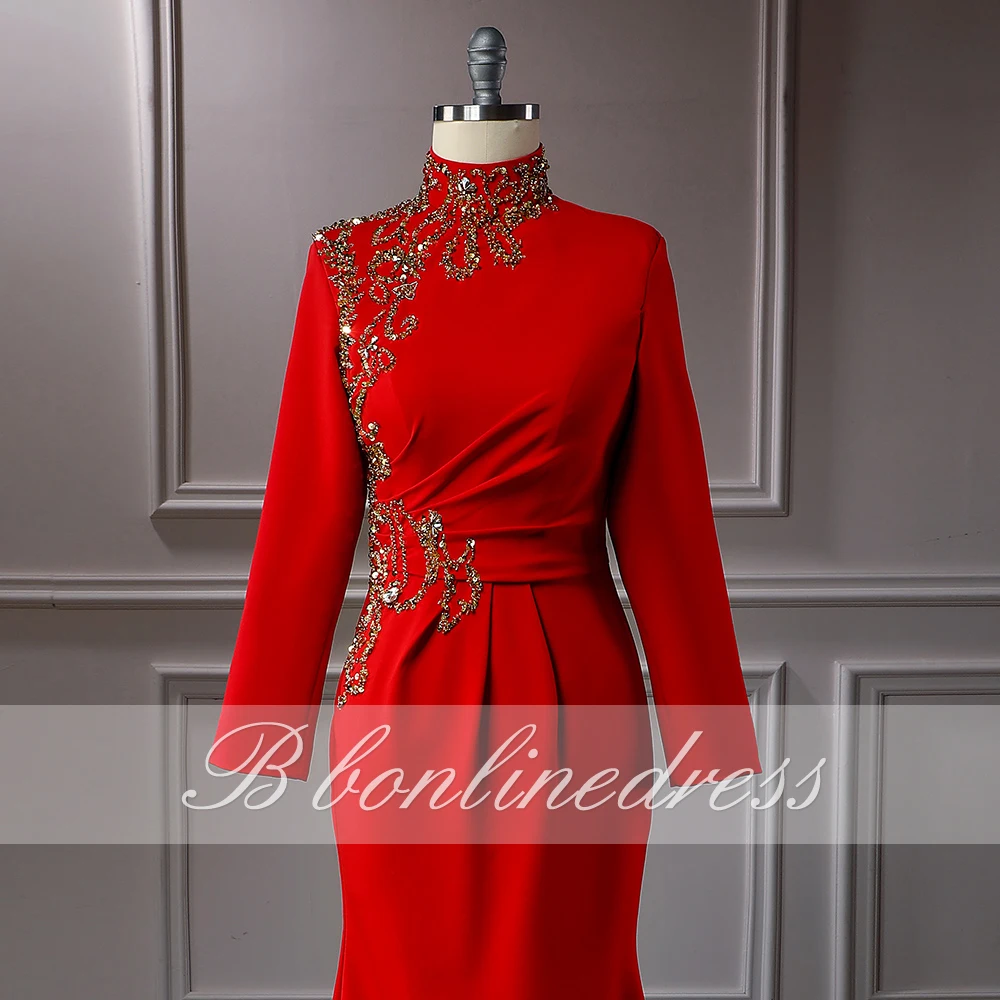 Bbonlinedress мусульманские Вечерние платья с высоким воротником длинным рукавом
