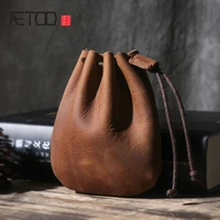 original handmade crazy horse leather small unisex coin purse cow leather coins money pocket retro wallet drawstring storage bag