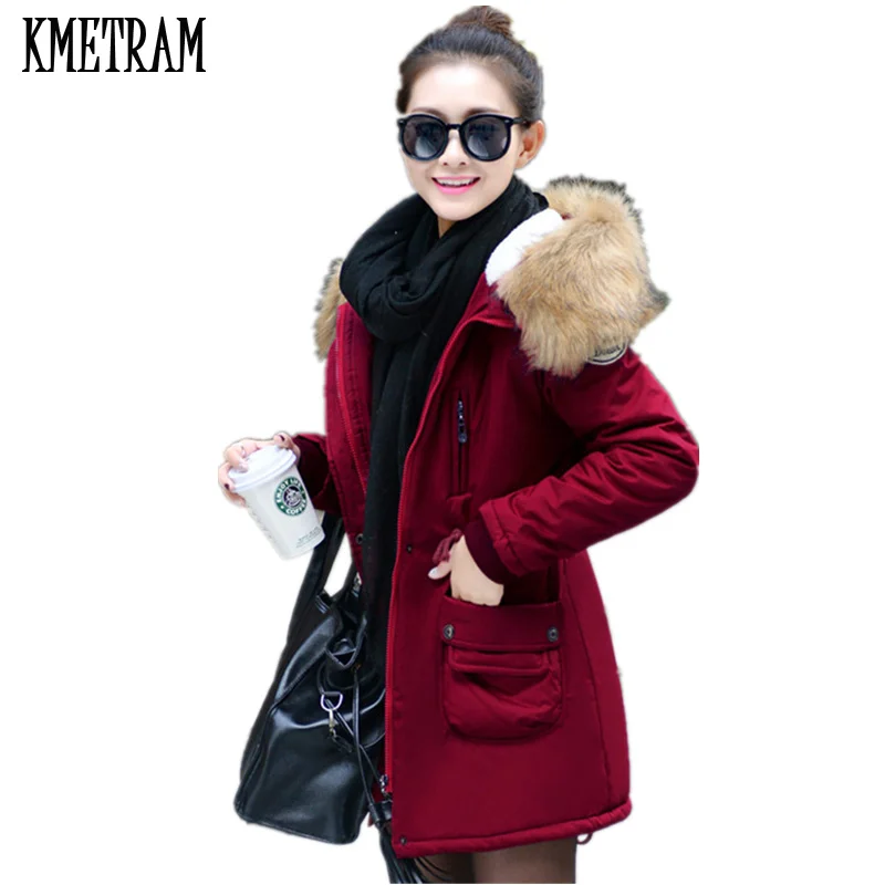 

2021 женские зимние пальто, теплый меховой воротник, зимняя пуховая куртка с капюшоном, Женское пальто, женская новая средней длины, облегающа...