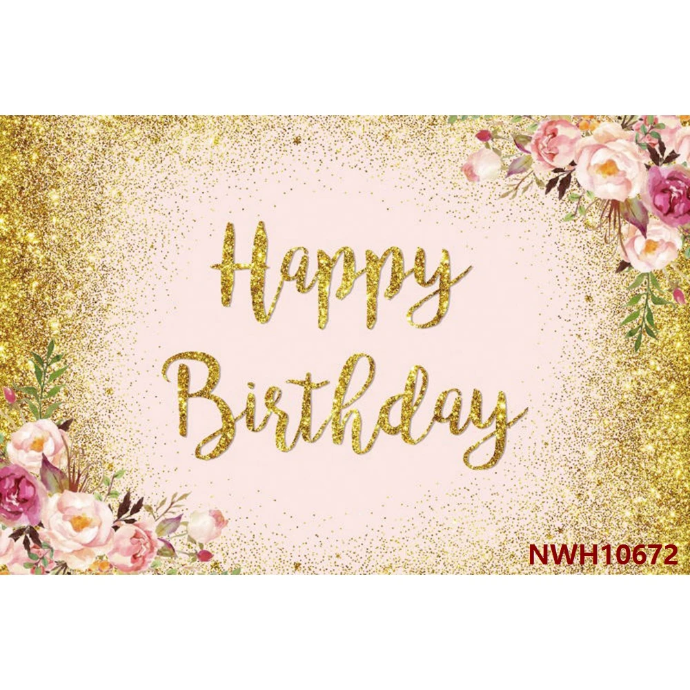 

Happy Birthday Backdrop Balloon Glitter Gold Adult Wedding Baby Party Decor Custom Photography Background For Photo Banner Props