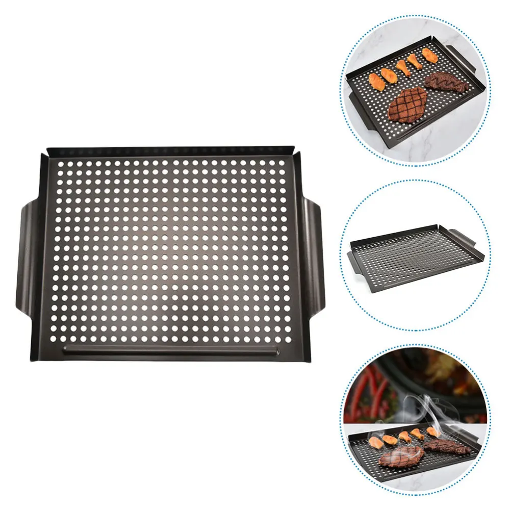 

1pc Grilled Fish Pan Barbecue Plate Barbecue Tray Non-Stick Grill Pan (Black)