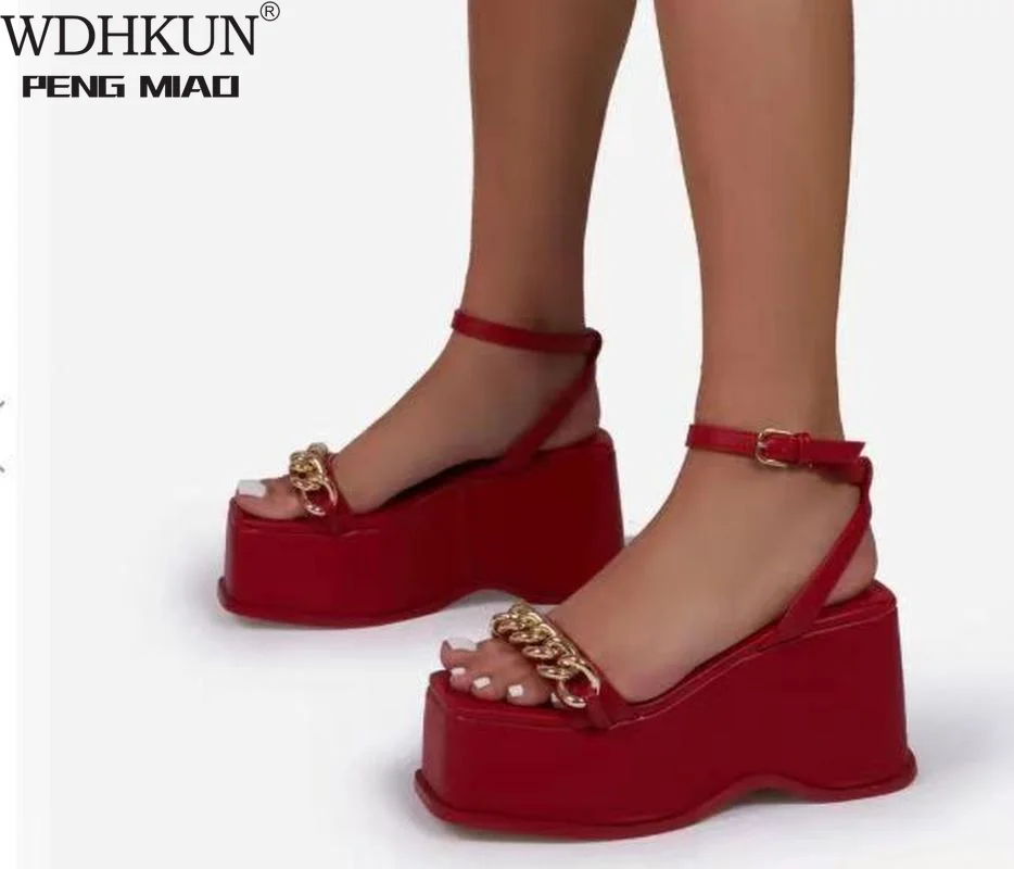 

New Summer Wedges Sandals Fashion Open Toe Platform Heel for Ladies Chain Comfort Female Outdoor Footwear Peep Toe Casual Sexy
