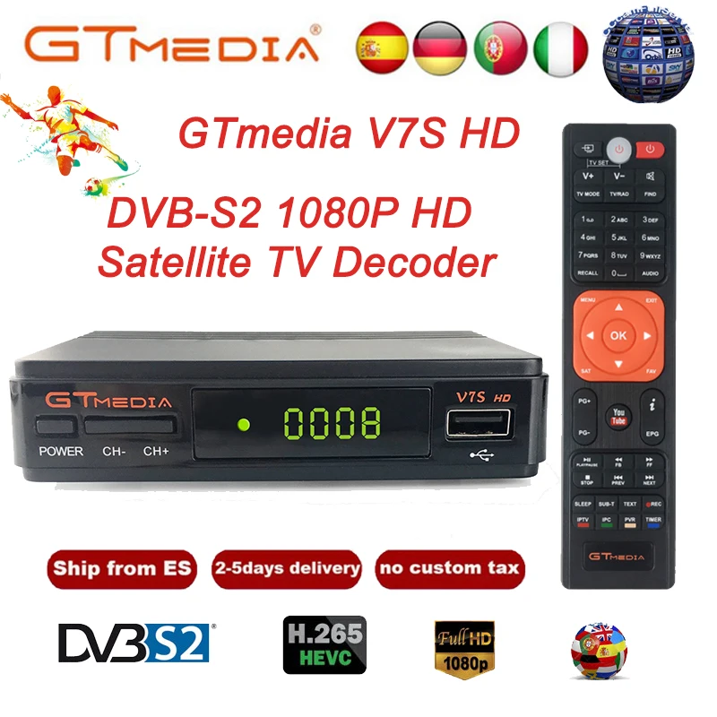Оригинальный GTmedia V7S HD DVB S2 спутниковый ТВ приемник тюнер V7 с USB WiFi Европа 7
