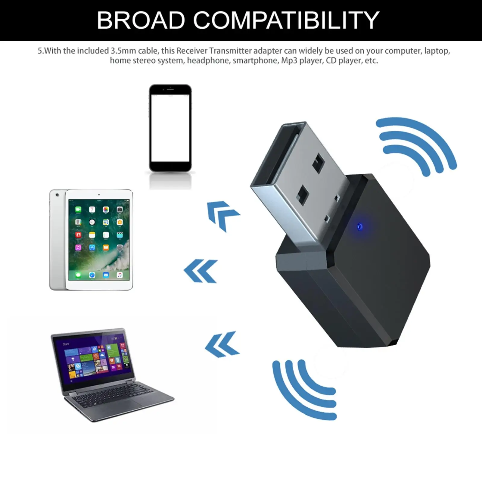 

Lightweight Dual Output AUX USB Stereo Adapter Bluetooth version 5.1 KN318 Hands-free Car wireless Bluetooth Audio Receiver